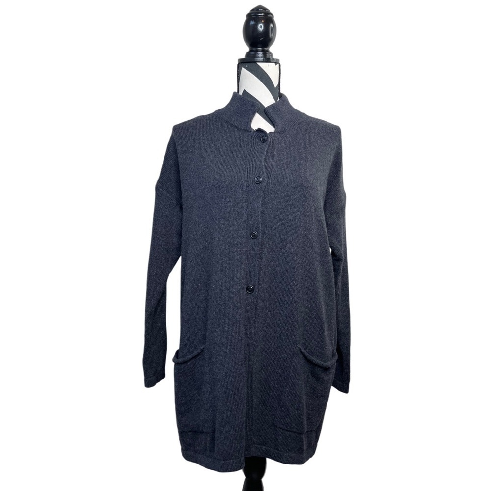 Elieen Fisher Sz M Gray Cotton Cashmere Button Front Women's Sweater Cardigan